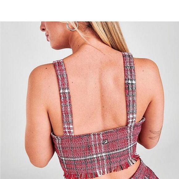 Fila Jester Italia Plaid Tweed Red White Square Neck Crop Tank Top Raw Hem XS - Picture 3 of 11